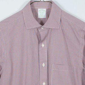 NWOT Brooks Brothers 15.5-32 Men's Shirt Blue White Red Guncheck Cotton Lycra